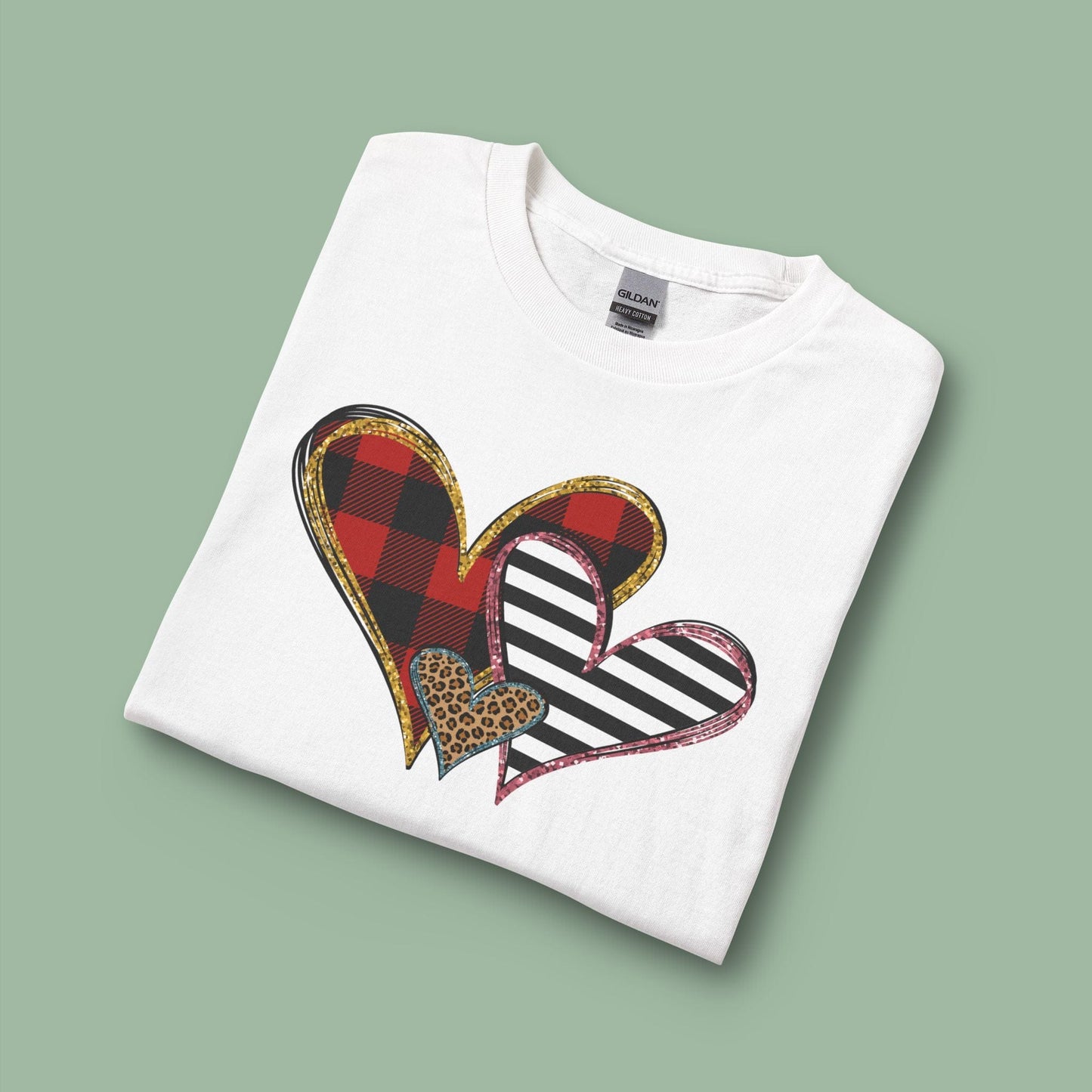 Mixed Pattern Heart Valentine Shirt – Vegan Long Sleeve Tee for Love & Style | Order Now
