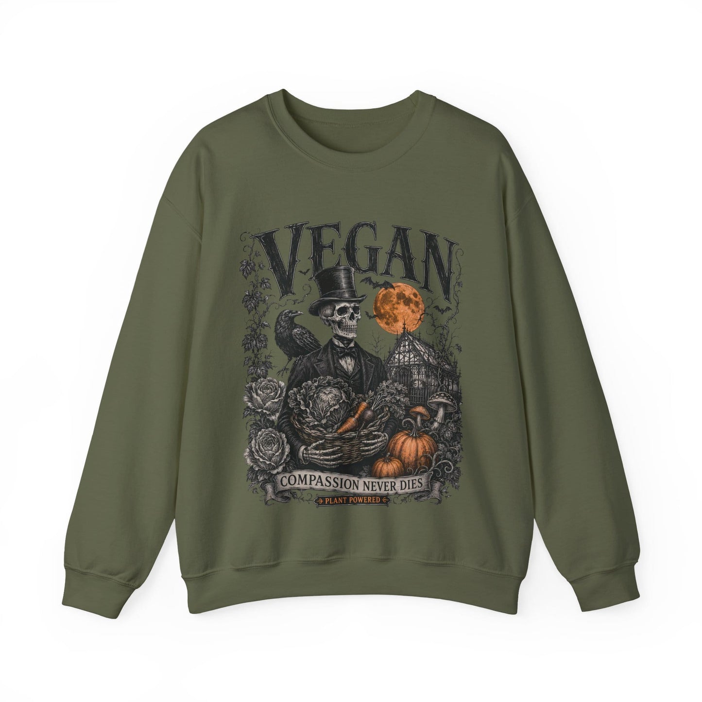 Compassion Never Dies — Vegan Halloween Crewneck Sweatshirt