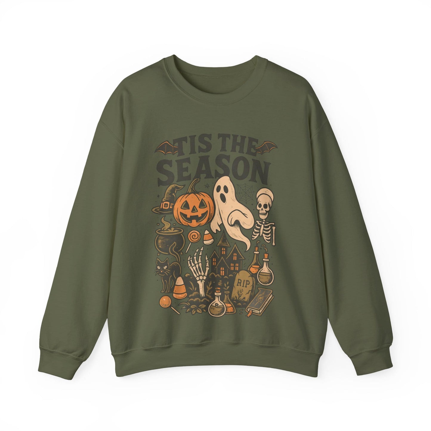 Tis The Season -Ghost & Pumpkin Halloween Crewneck Sweatshirt