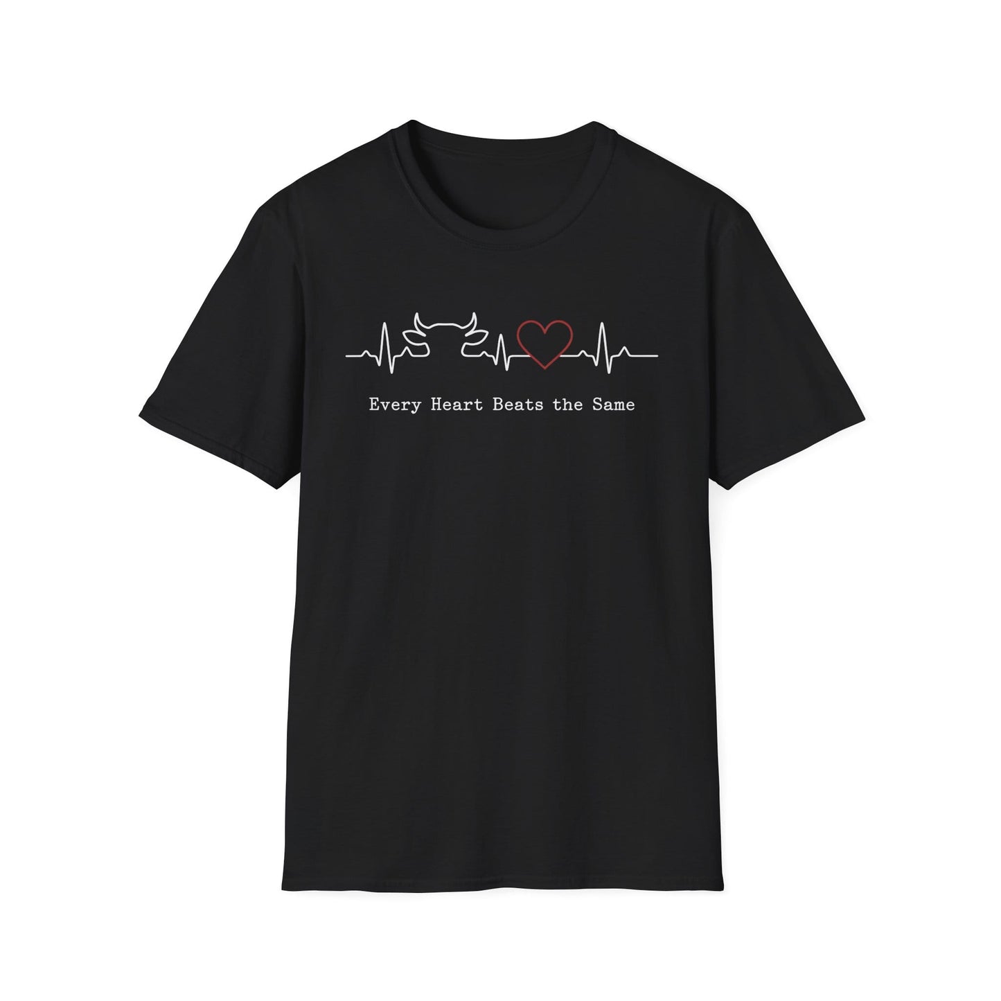 Every Heart Beats the Same - XS T-Shirt — Cow & Heartbeat Equality Tee