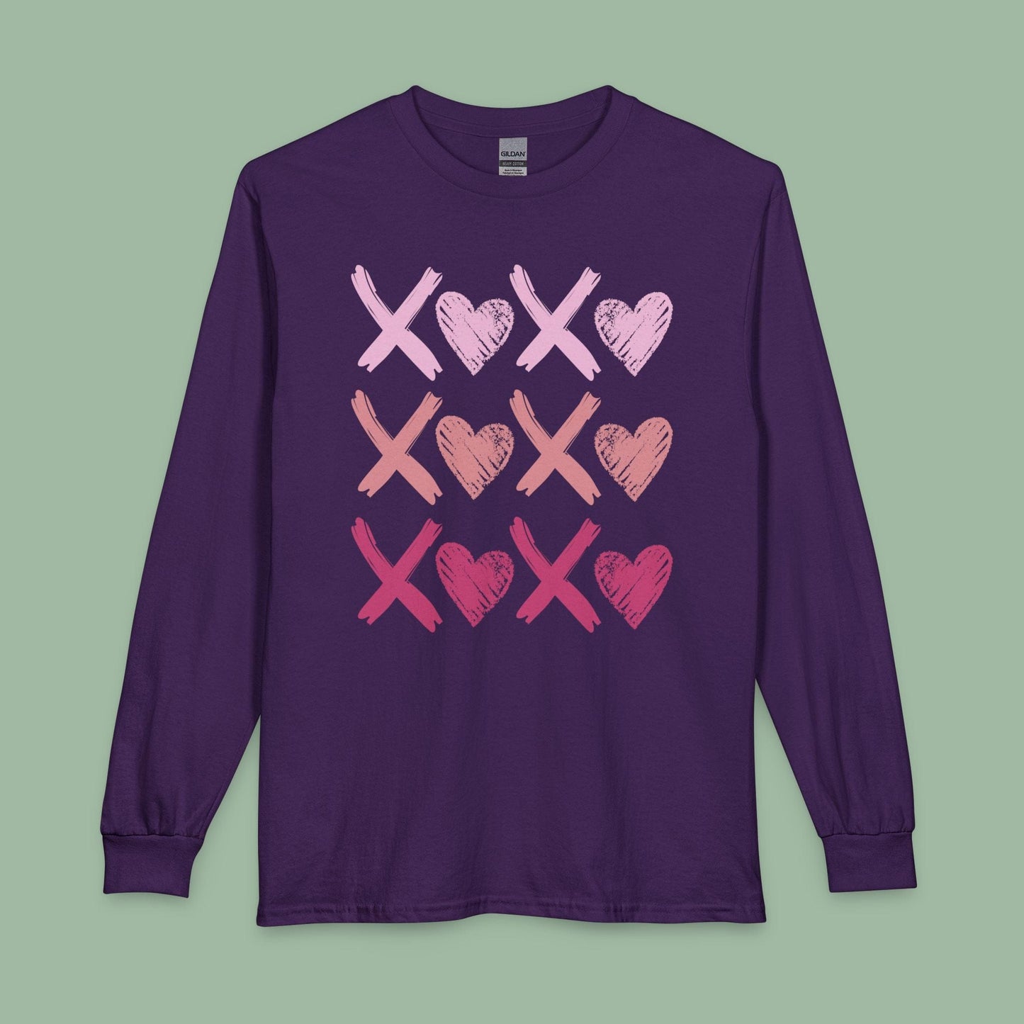 XOXO Long Sleeve Heart Shirt – Cute Valentine’s Tee with Tic-Tac-Toe Design | Vegan & Eco-Friendly | Limited-Time Drop
