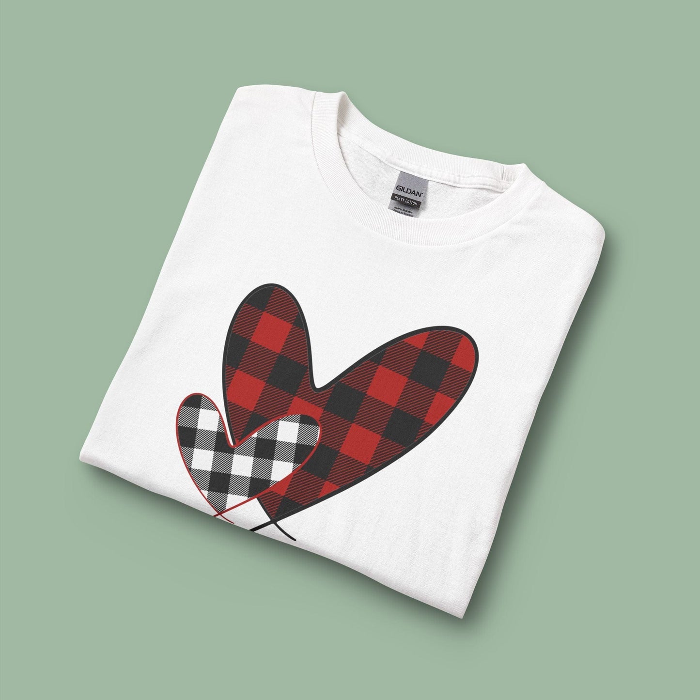 Double Heart Buffalo Plaid Valentine Tee – Vegan Long Sleeve Shirt | Get Yours Now