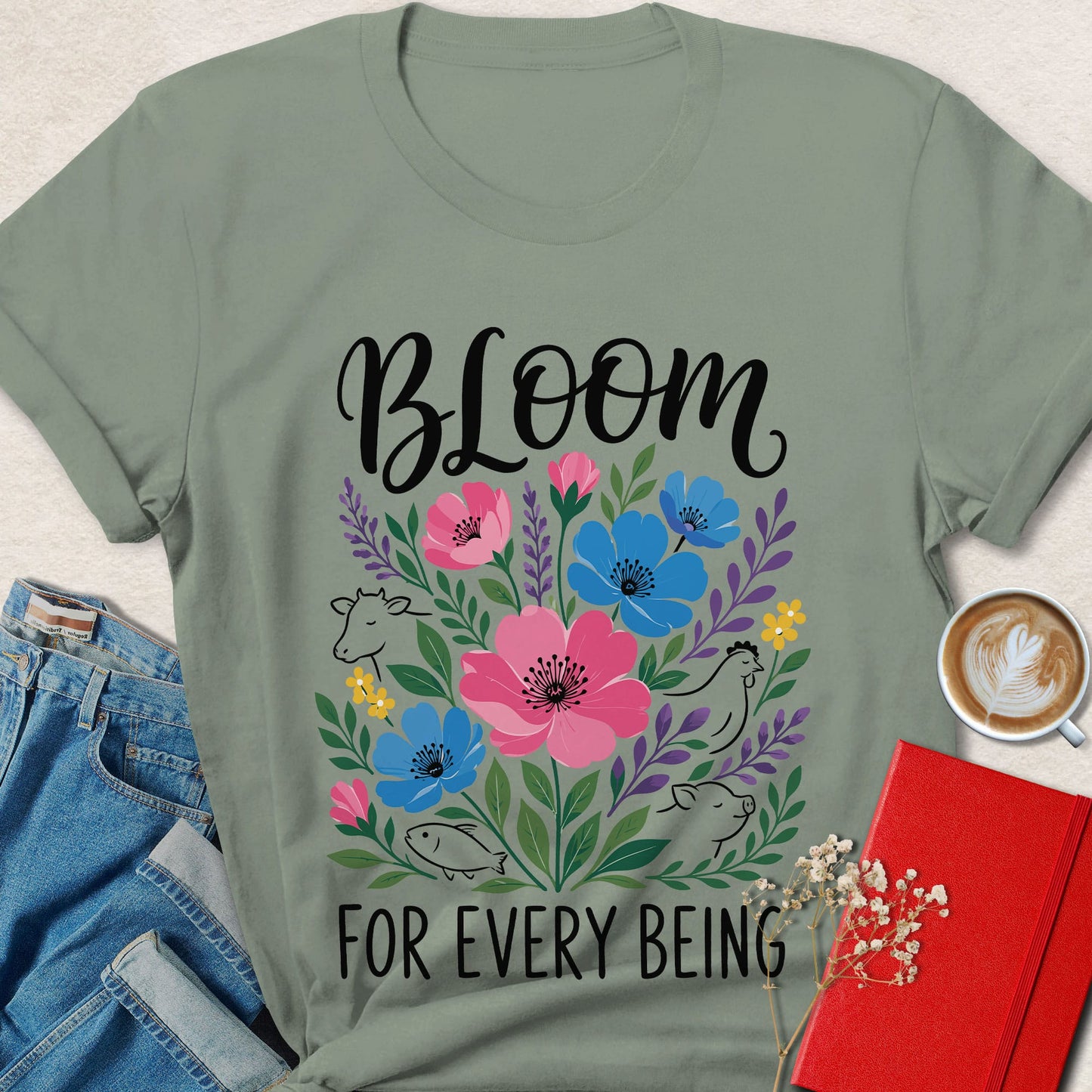 Bloom for Every Being Vegan Animal Rights T-Shirt