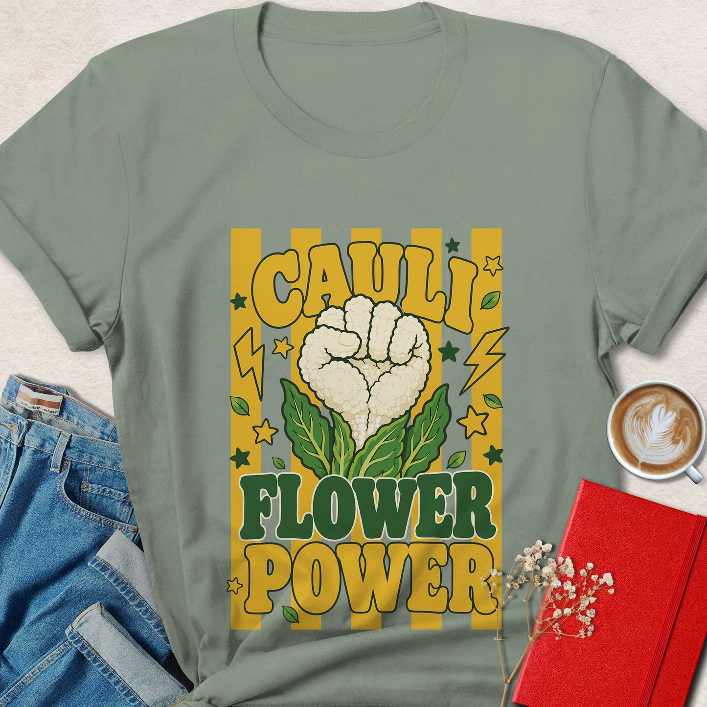 Cauli Flower Power T-shirt | Funny Retro Vegan Veggie Tee