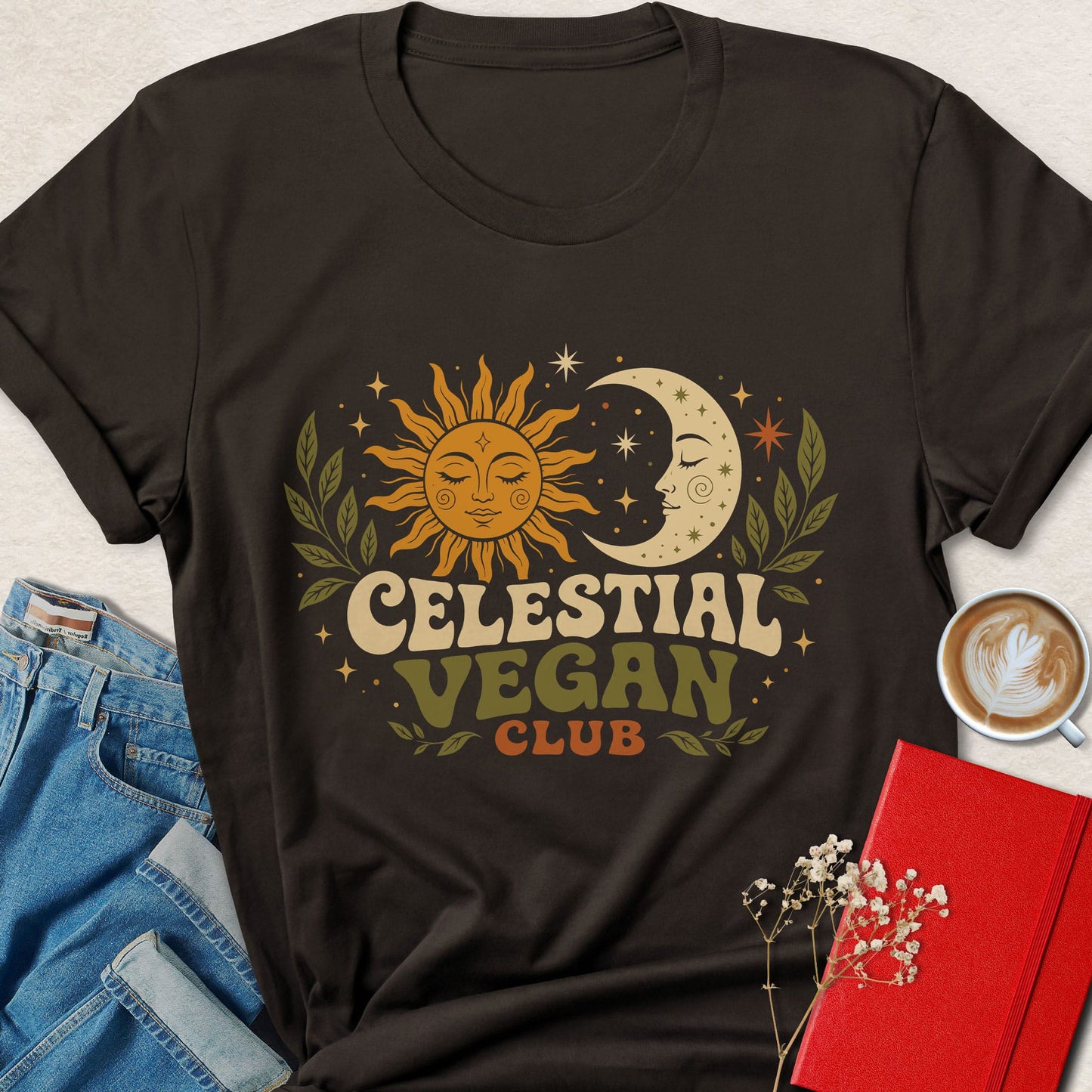 Celestial Vegan Club Shirt | Retro Boho Vegan Graphic Tee