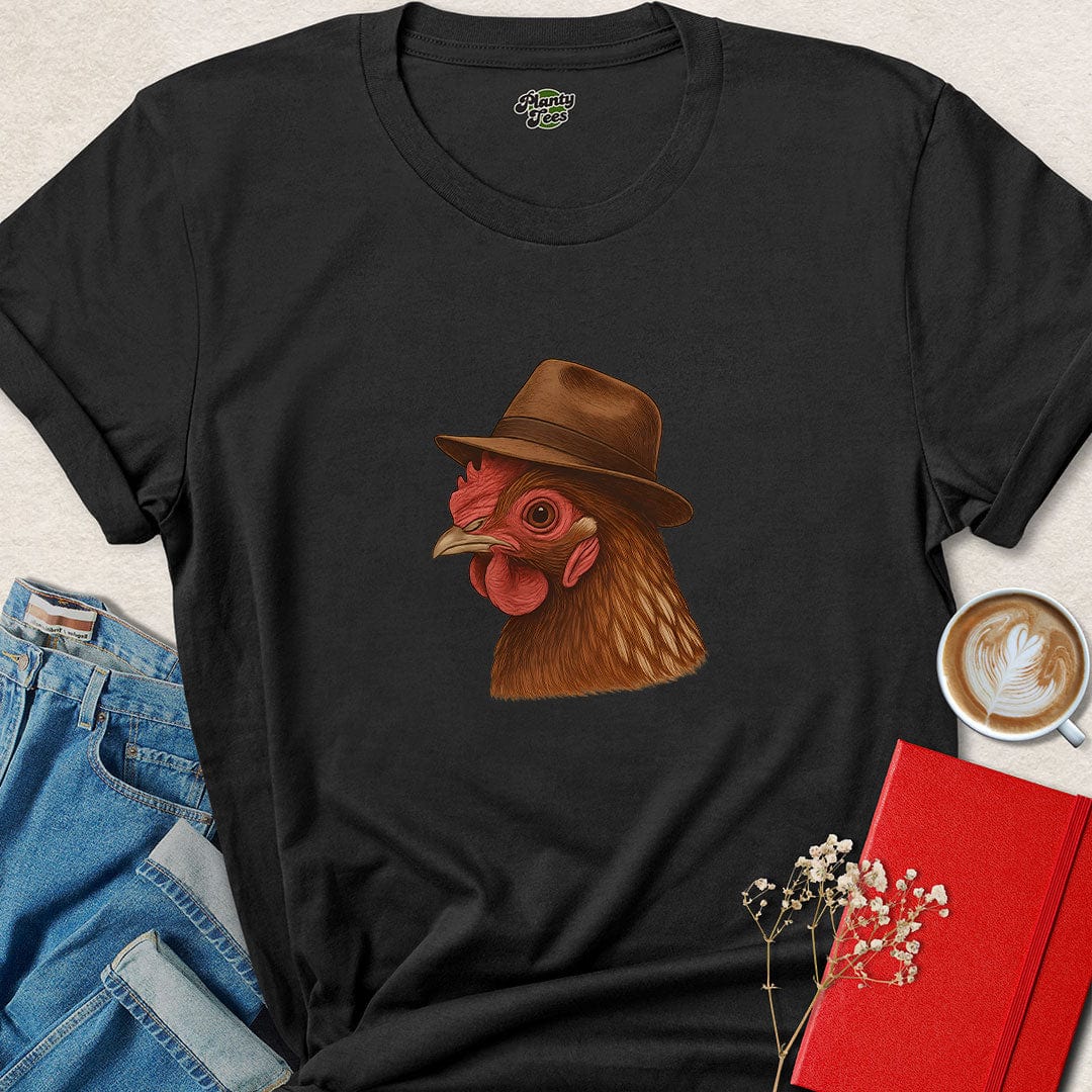 Chicken in Fedora Shirt – Funny Farm Animal Vegan Tee