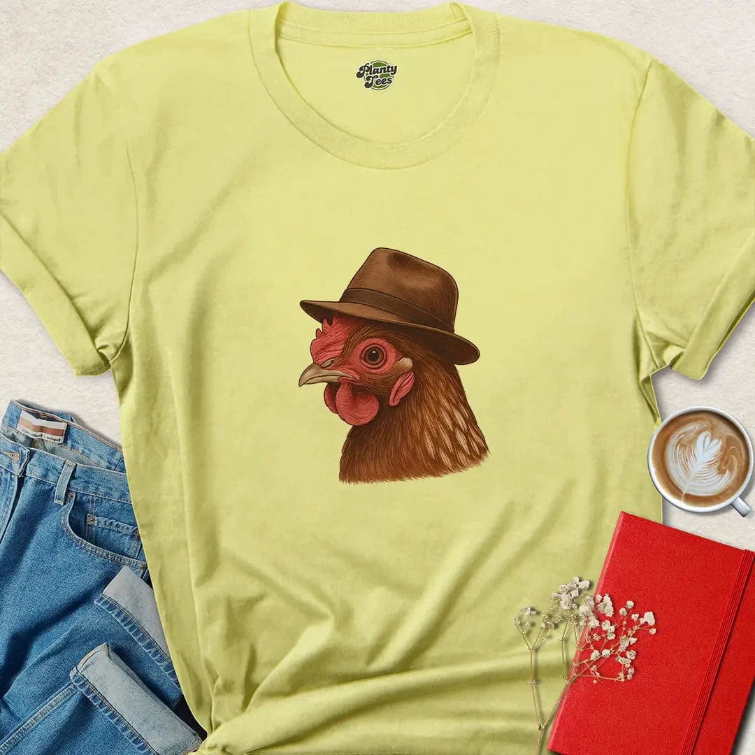 Chicken in Fedora Shirt – Funny Farm Animal Vegan Tee