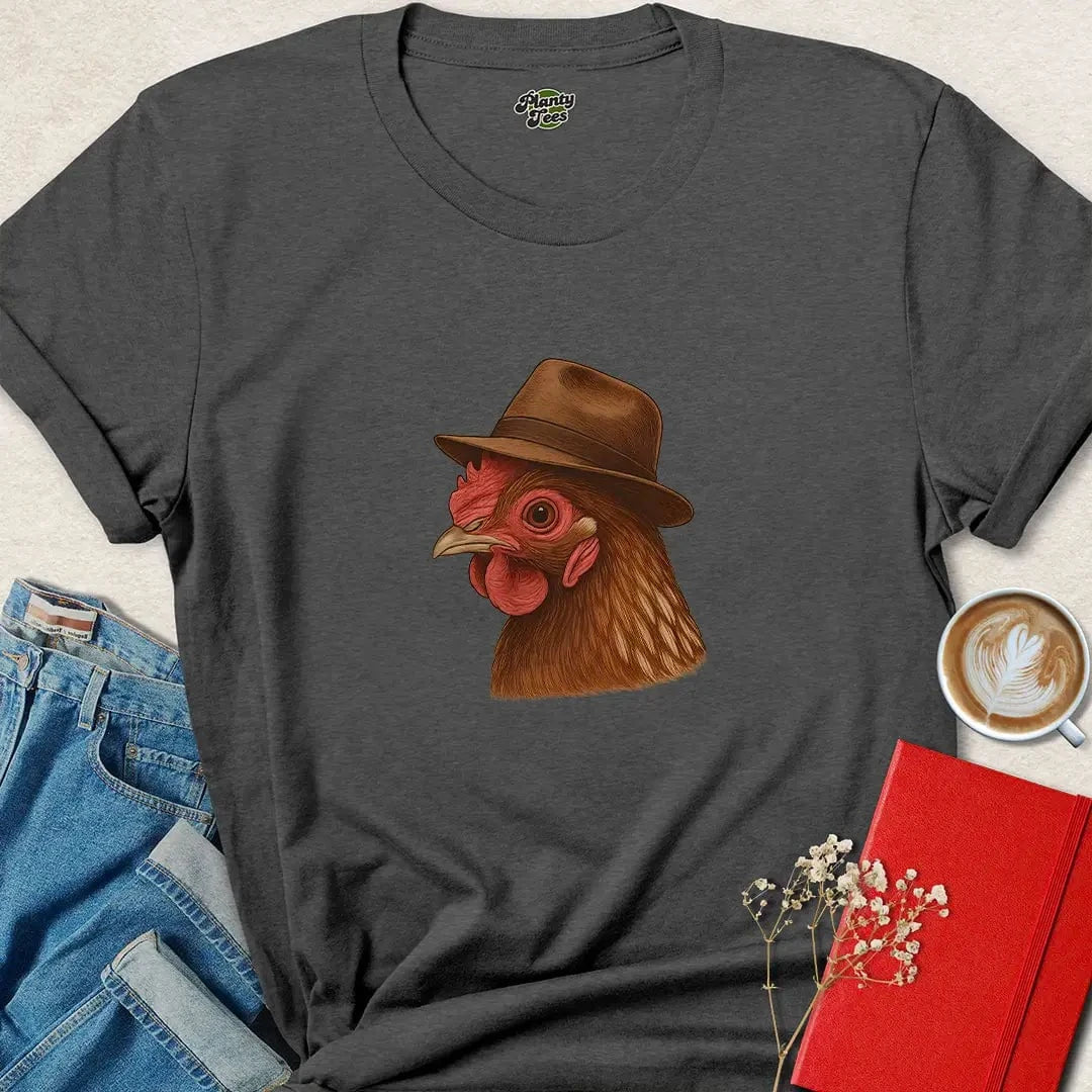 Chicken in Fedora Shirt – Funny Farm Animal Vegan Tee