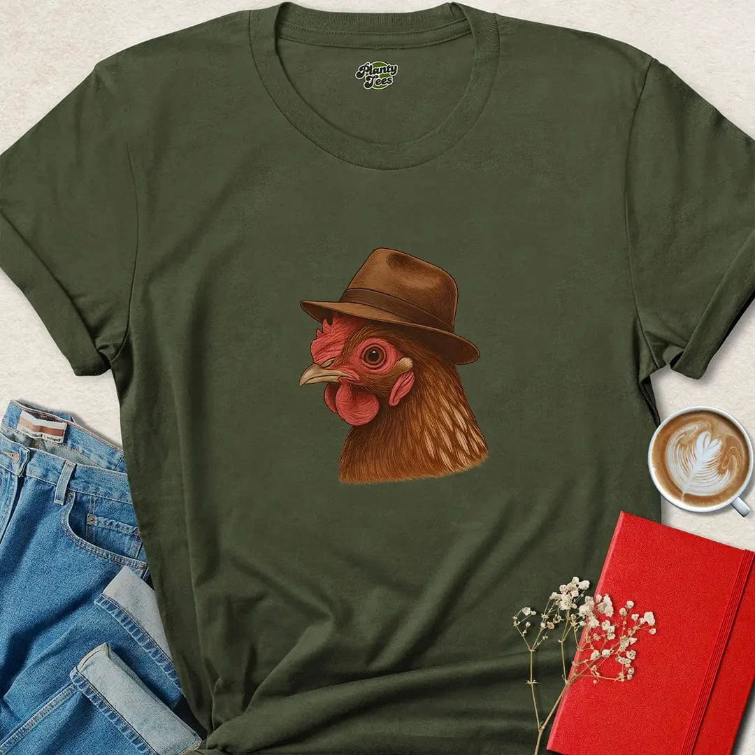 Chicken in Fedora Shirt – Funny Farm Animal Vegan Tee