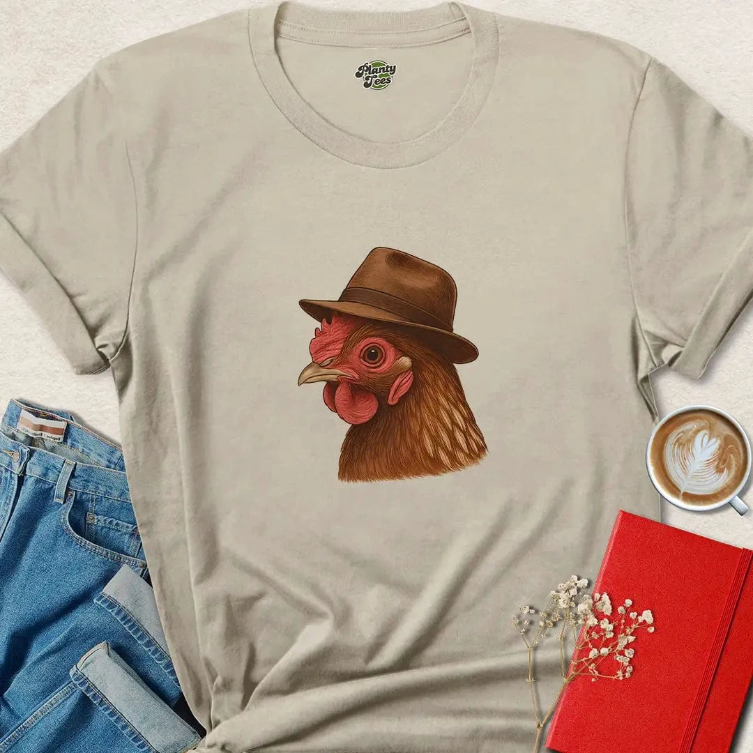 Chicken in Fedora Shirt – Funny Farm Animal Vegan Tee