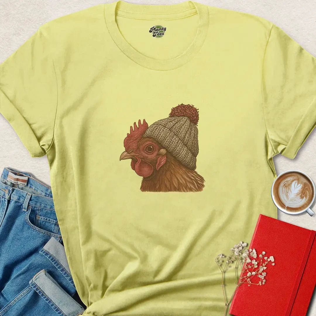 Chicken in a Beanie Shirt – Funny Vegan Farm Animal Tee