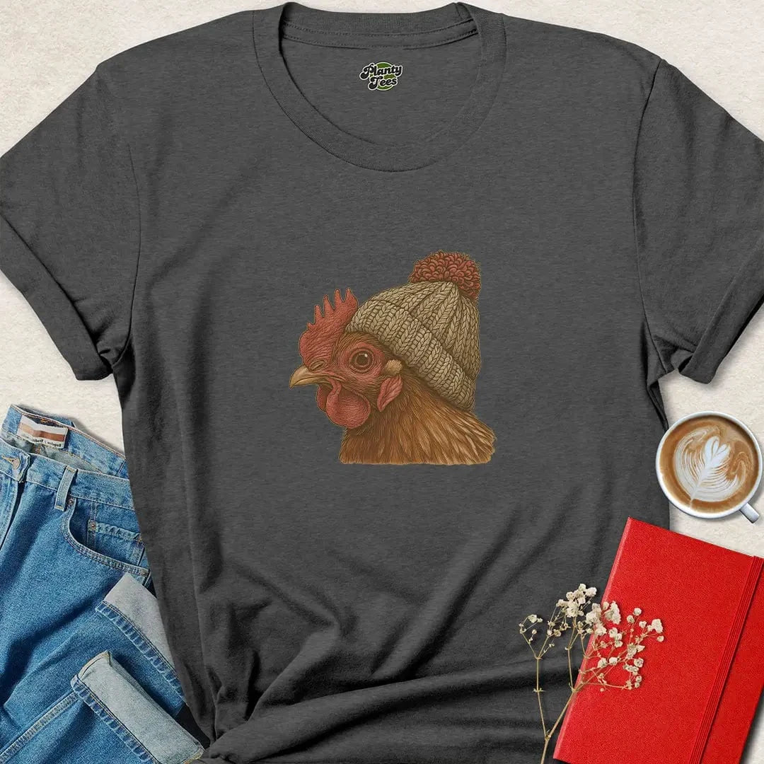 Chicken in a Beanie Shirt – Funny Vegan Farm Animal Tee