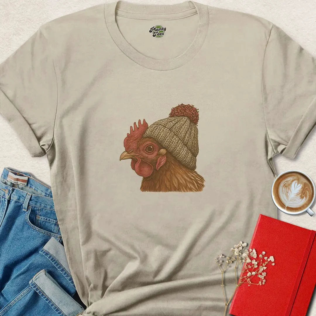 Chicken in a Beanie Shirt – Funny Vegan Farm Animal Tee