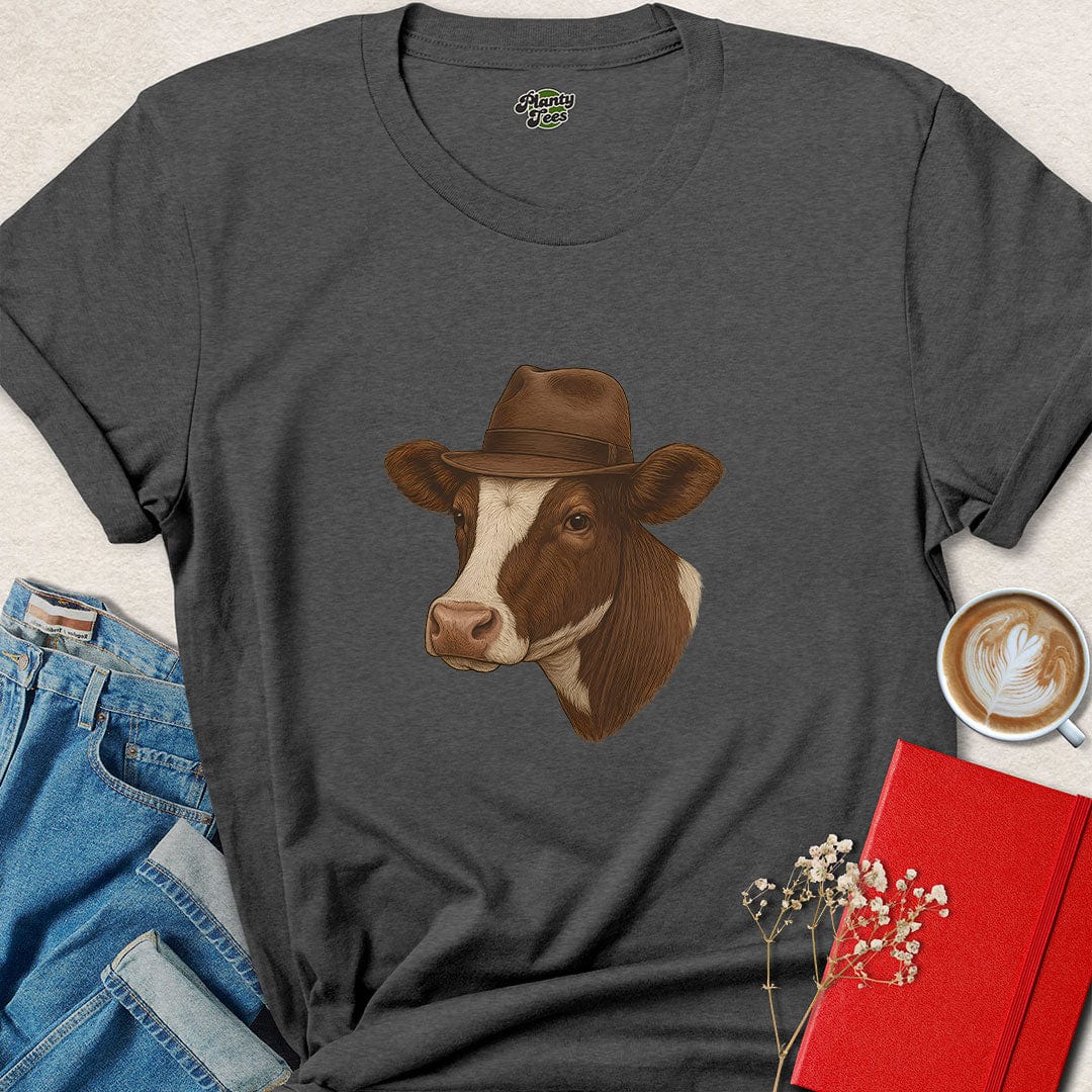 Cow in Fedora Shirt – Funny Vegan Animal Lover Tee