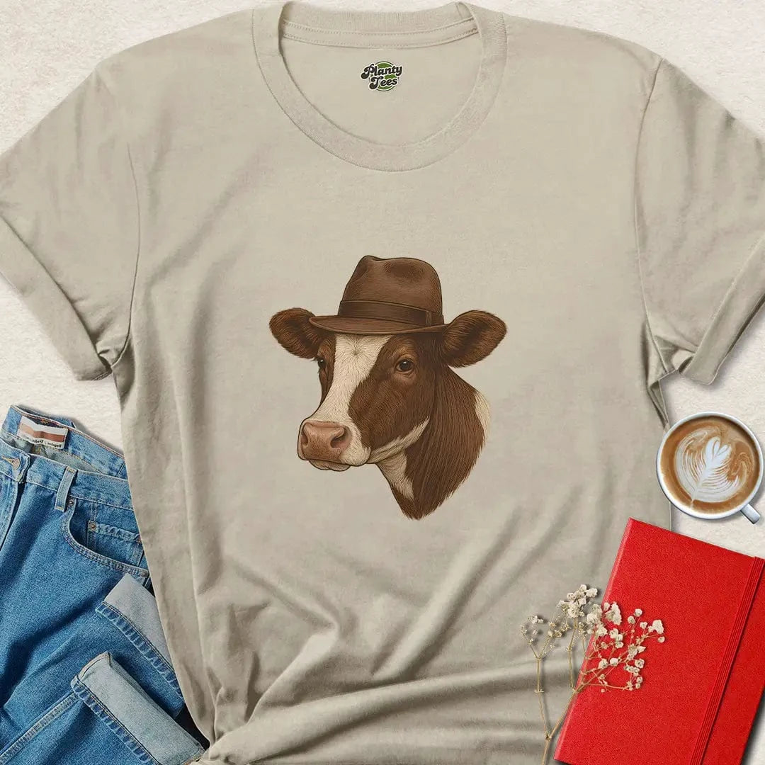 Cow in Fedora Shirt – Funny Vegan Animal Lover Tee