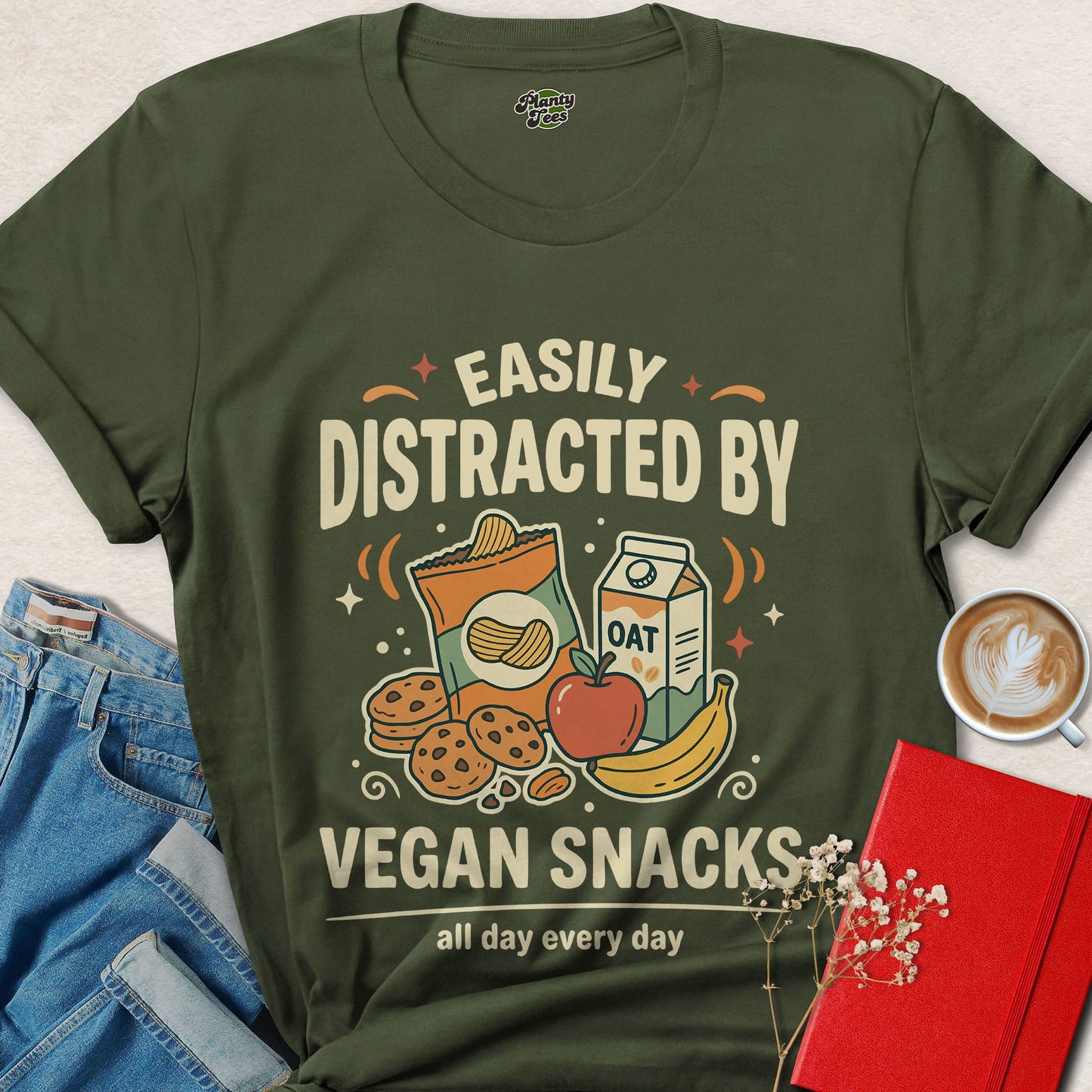 Easily Distracted By Vegan Snacks Shirt Plant Based Food Lover