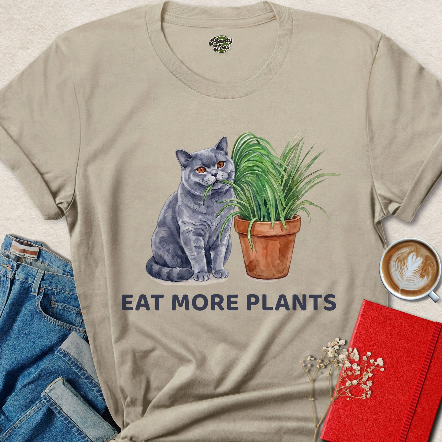Eat More Plants Cat Vegan Shirt Plant Based Animal Lover Tee