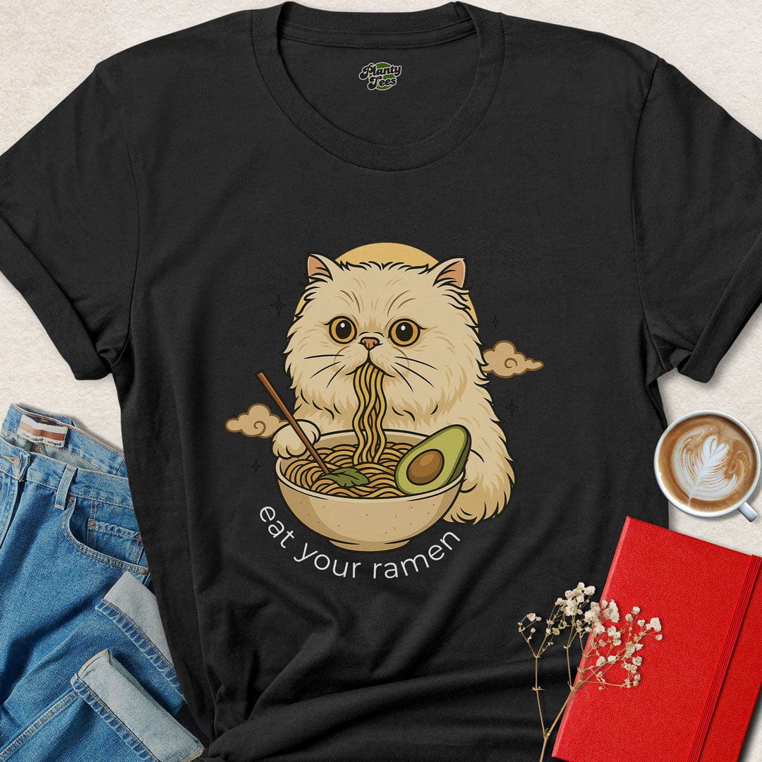 Cat Eating Vegan Ramen T-Shirt