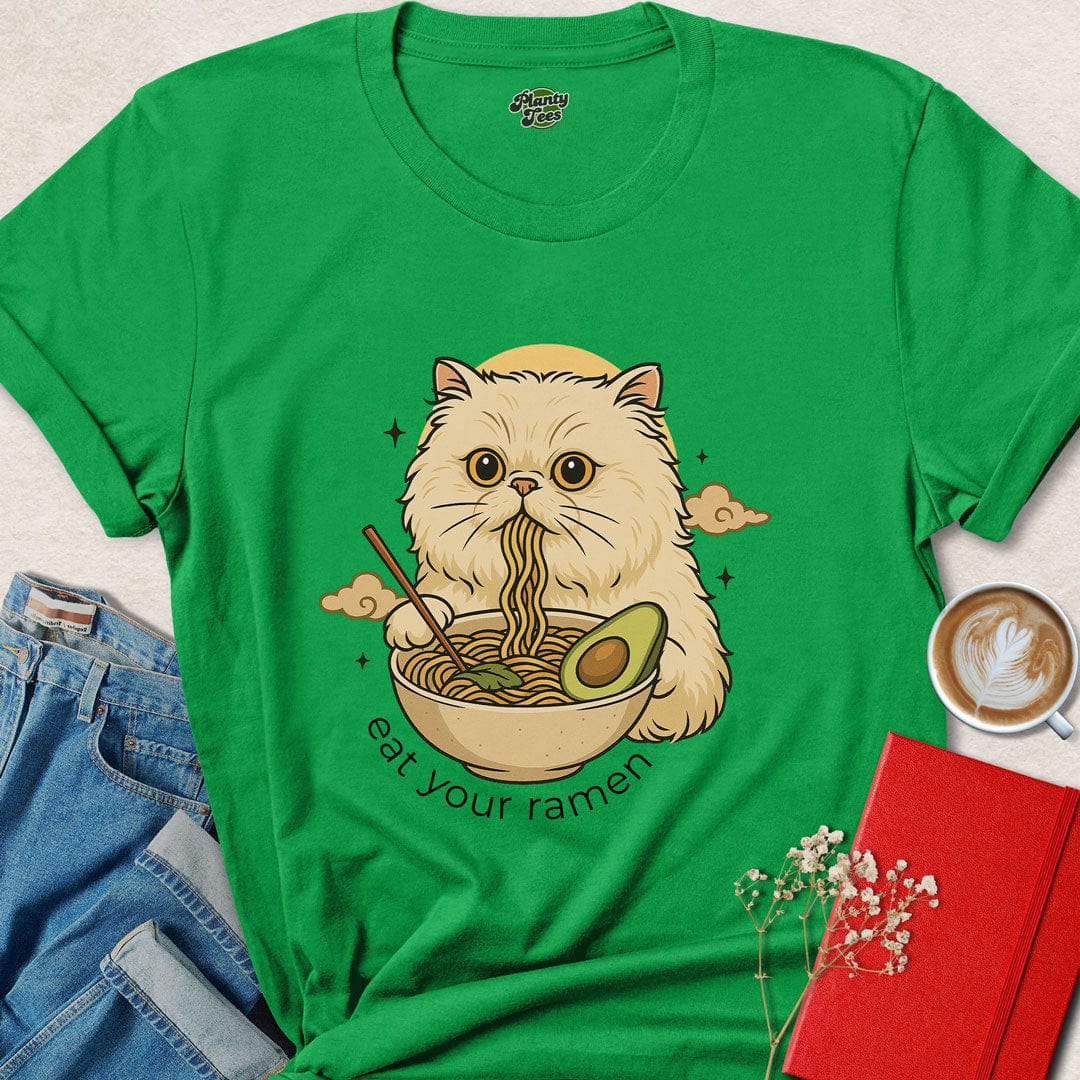 Cat Eating Vegan Ramen T-Shirt