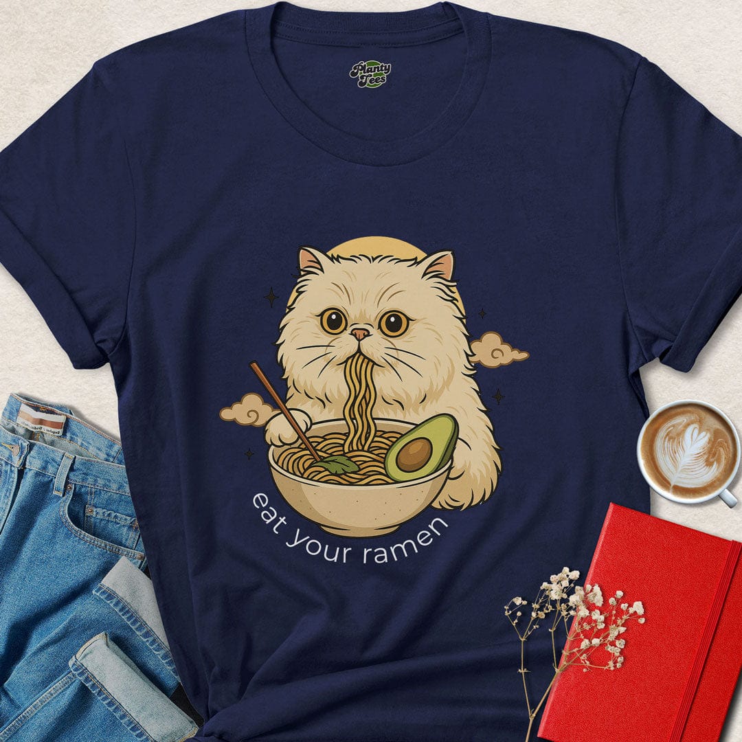Cat Eating Vegan Ramen T-Shirt