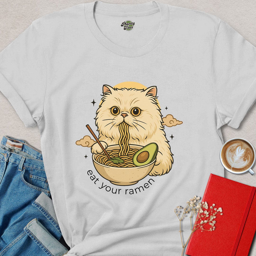 Cat Eating Vegan Ramen T-Shirt