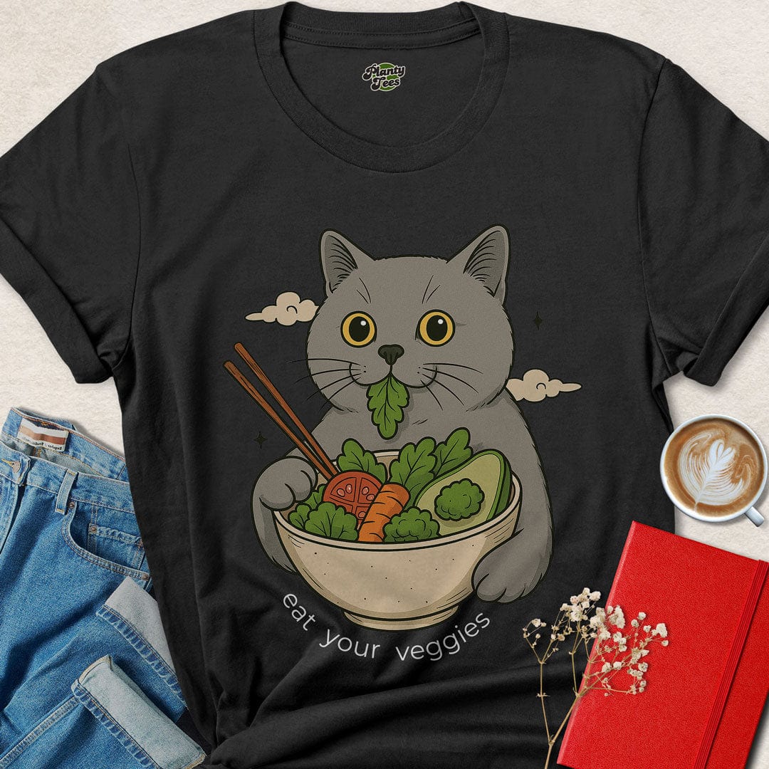 Cat Eating Veggie Bowl T-Shirt