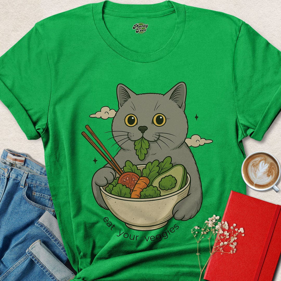 Cat Eating Veggie Bowl T-Shirt