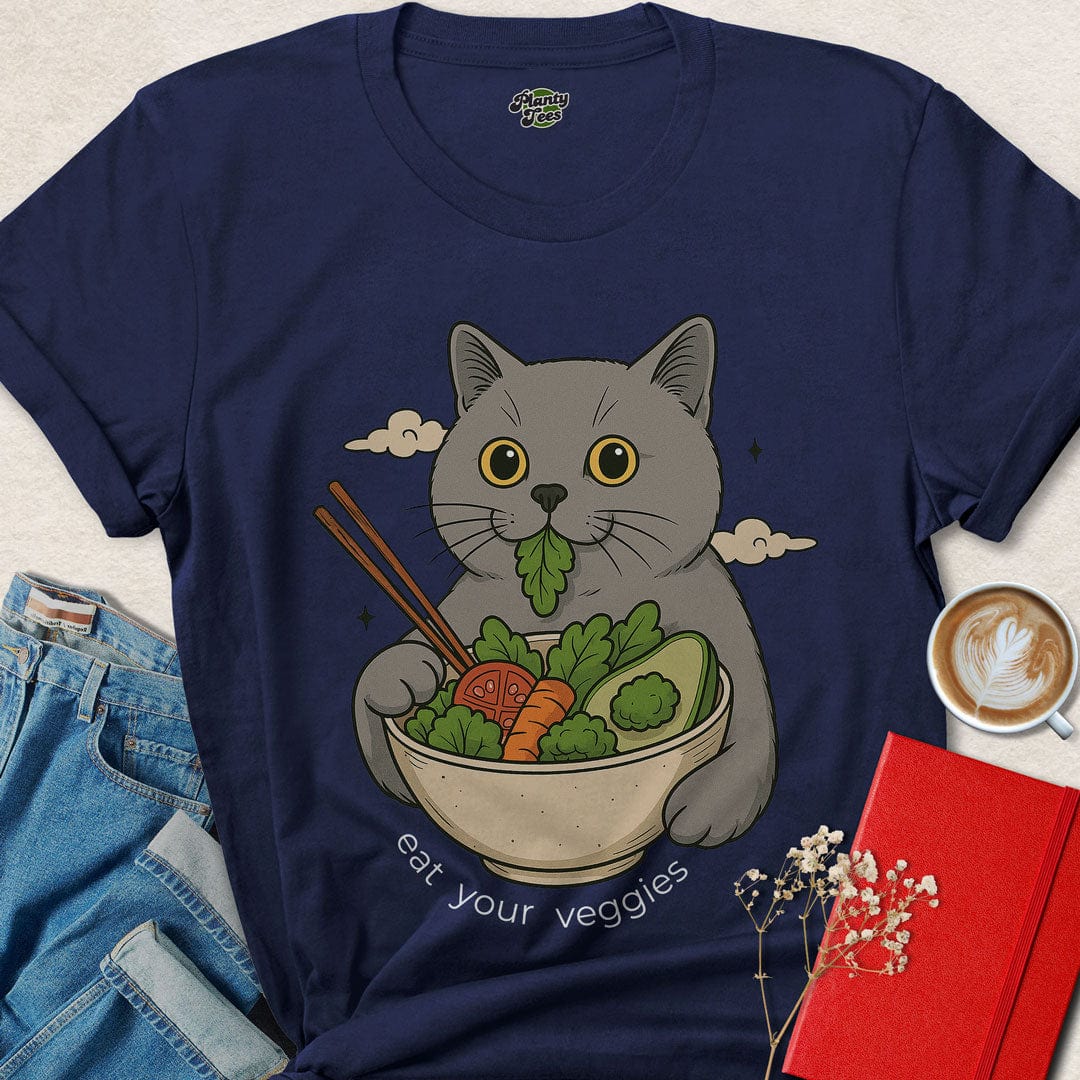 Cat Eating Veggie Bowl T-Shirt