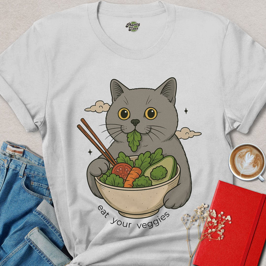 Cat Eating Veggie Bowl T-Shirt