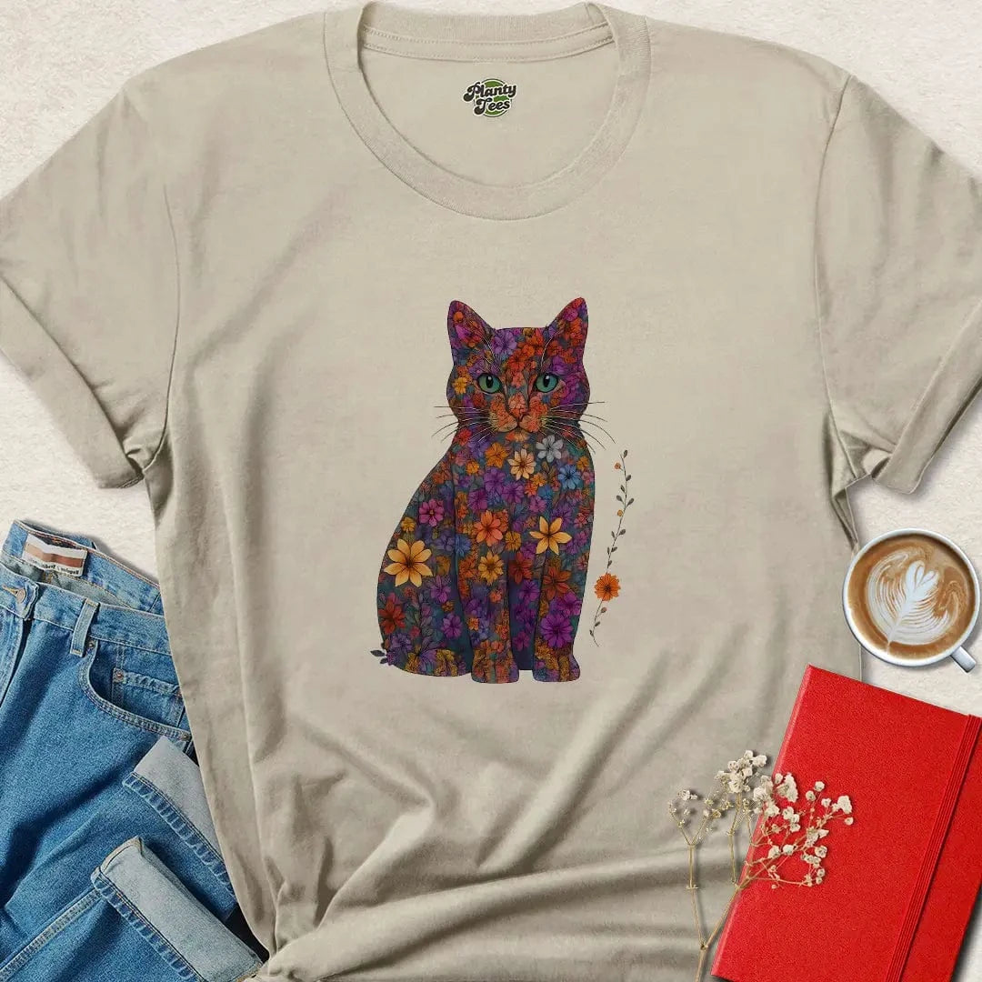 Floral Vegan Cat Shirt – Soft Cruelty-Free Style for Animal Lovers