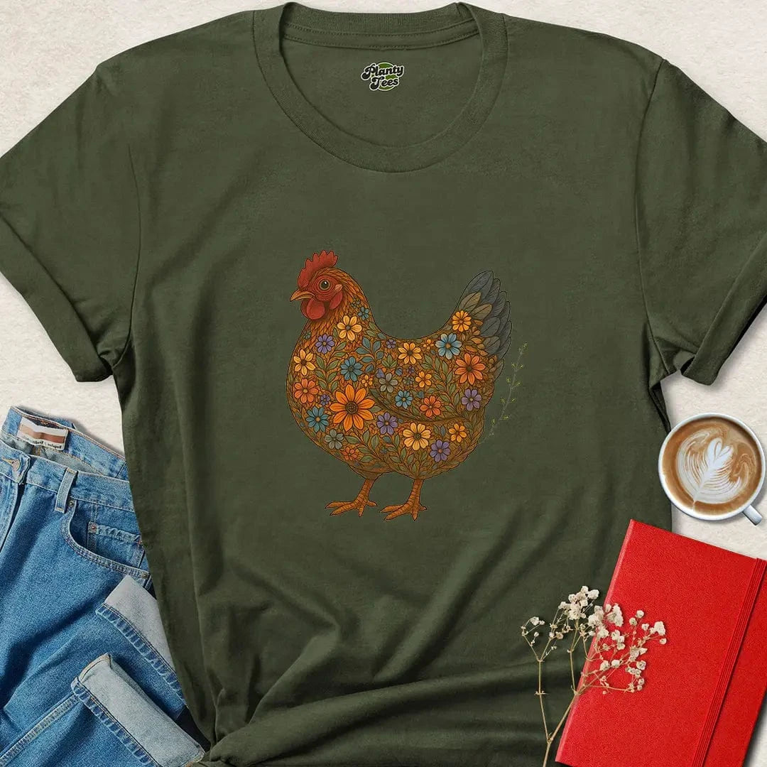 Floral Chicken Vegan Shirt – Cruelty-Free Tee for Farm Animal Lovers