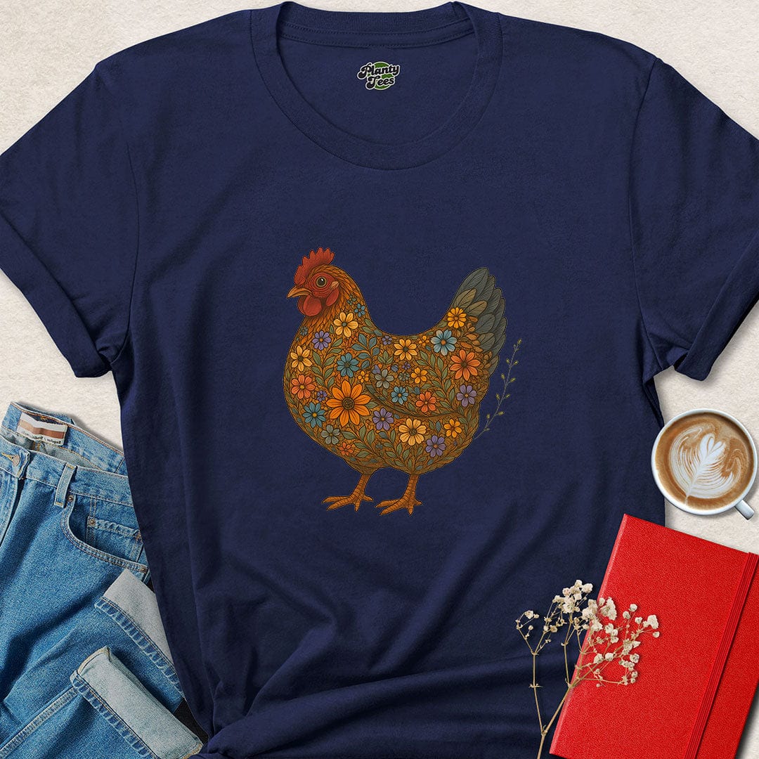 Floral Chicken Vegan Shirt – Cruelty-Free Tee for Farm Animal Lovers