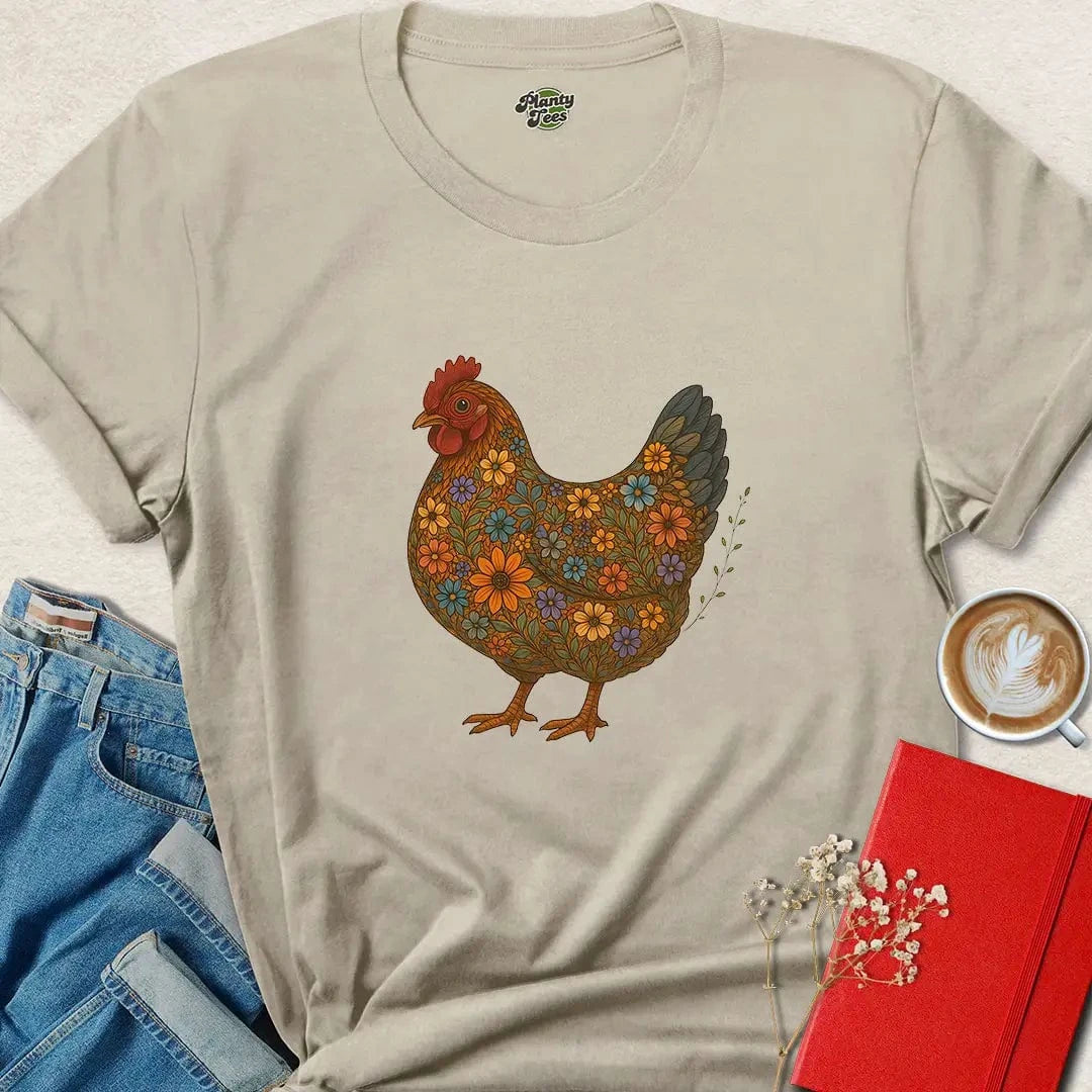 Floral Chicken Vegan Shirt – Cruelty-Free Tee for Farm Animal Lovers