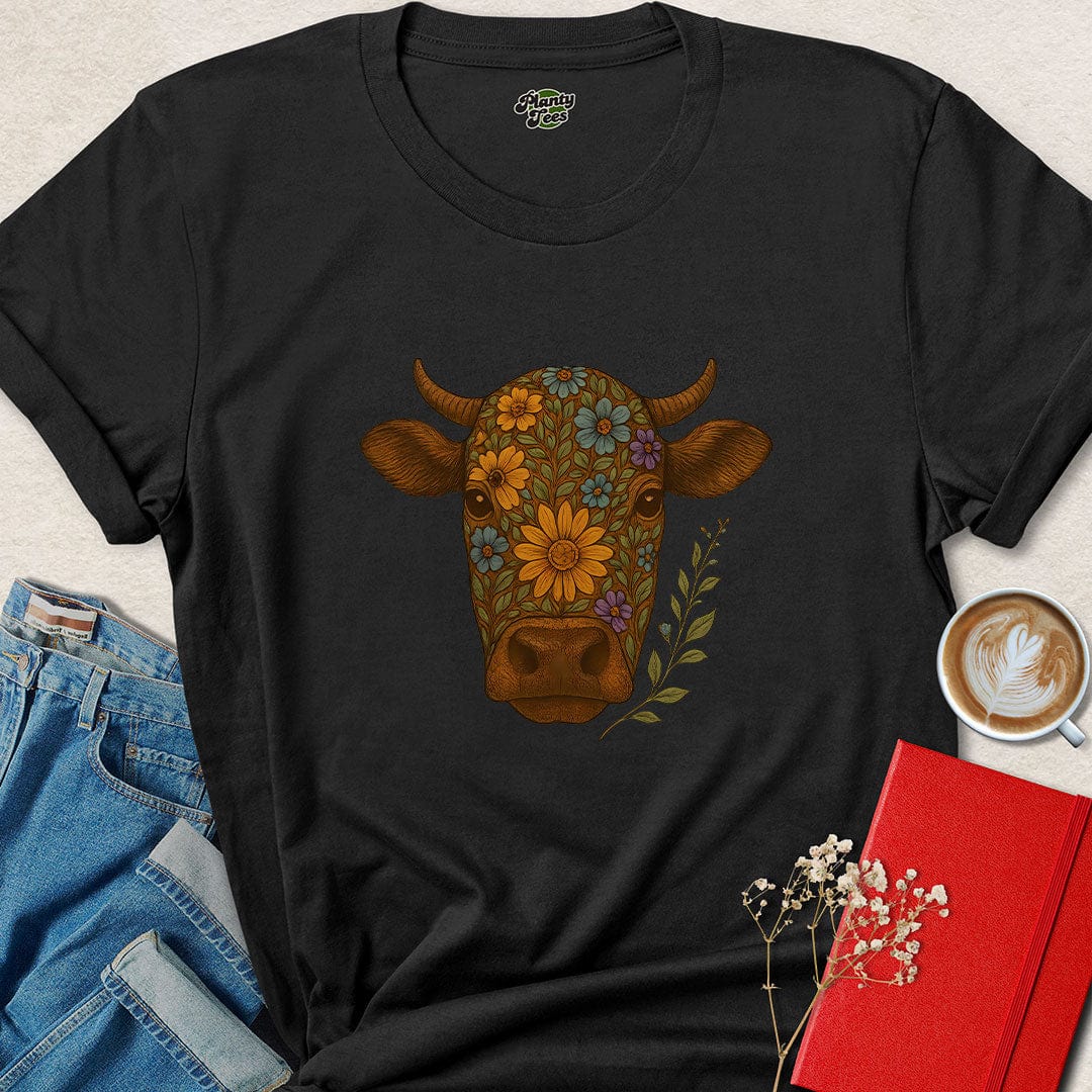 Floral Cow Vegan Shirt – Ethical Animal Rights Tee with Heart