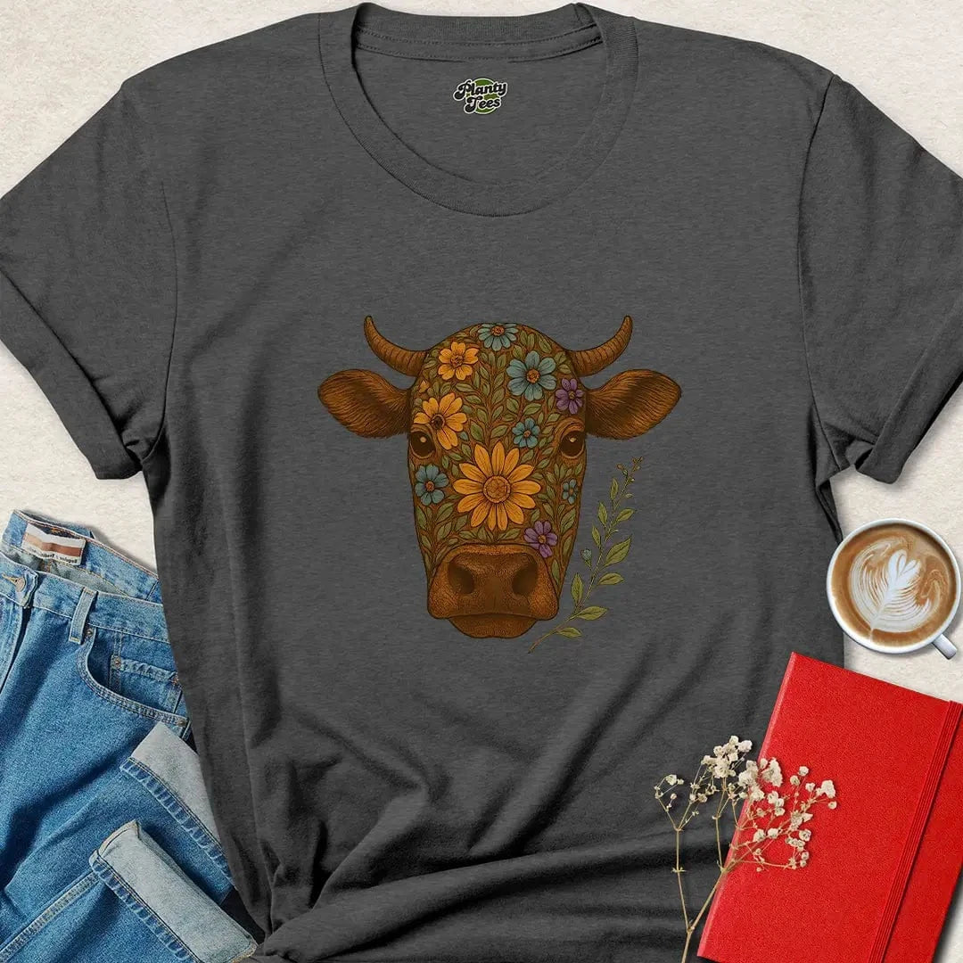 Floral Cow Vegan Shirt – Ethical Animal Rights Tee with Heart
