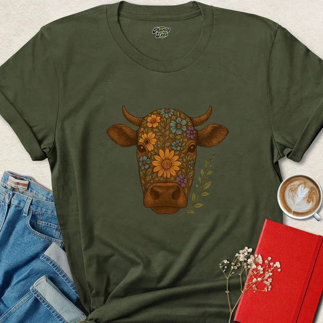 Floral Cow Vegan Shirt – Ethical Animal Rights Tee with Heart