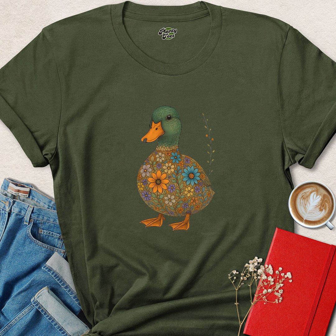 Floral Vegan Duck Shirt – Cute Cruelty-Free Tee for Nature Lovers