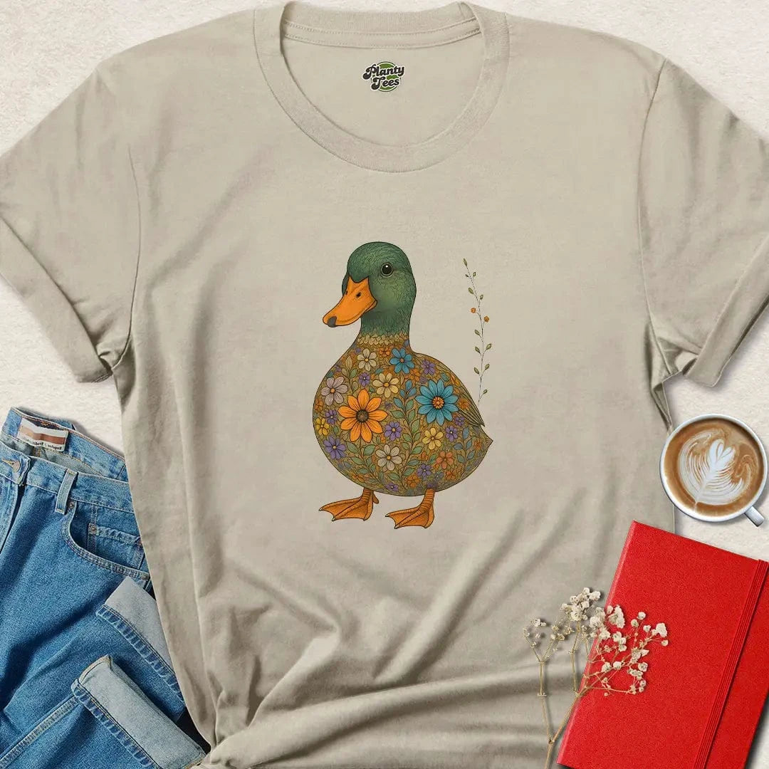 Floral Vegan Duck Shirt – Cute Cruelty-Free Tee for Nature Lovers