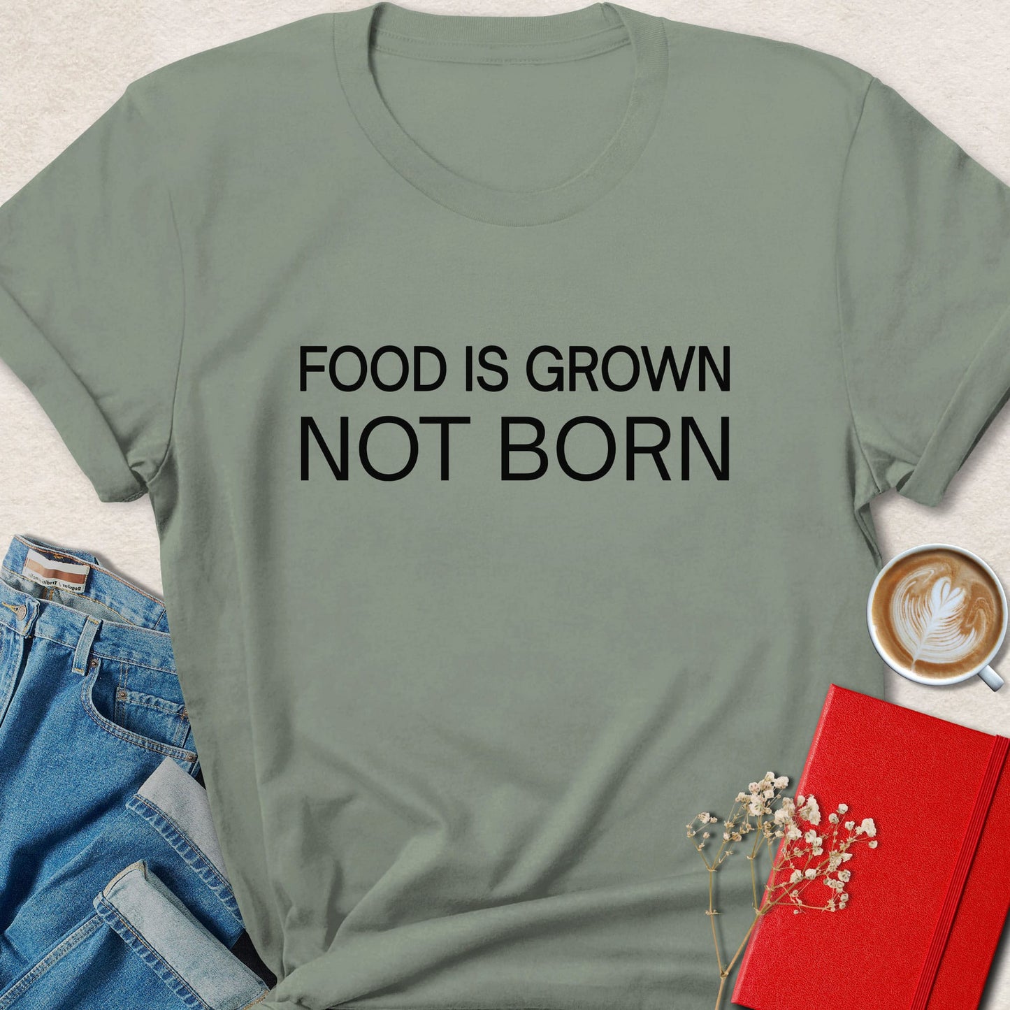 Minimalist Food Is Grown Not Born Vegan T-Shirt