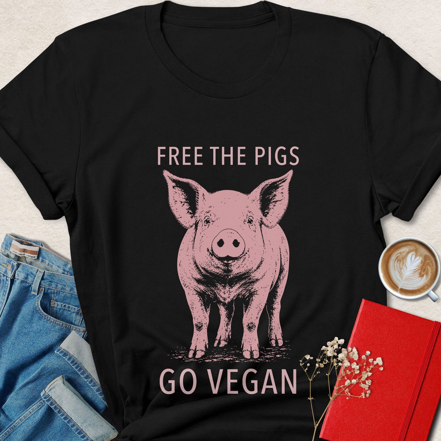 Free The Pigs Go Vegan Animal Rights Graphic Shirt