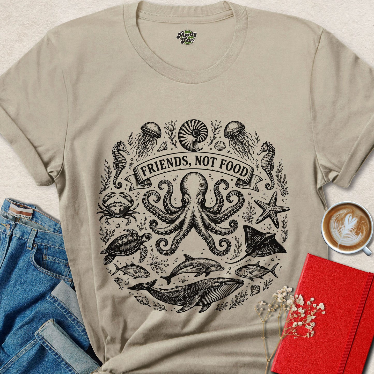 Friends Not Food Vegan Ocean Animal Rights Shirt