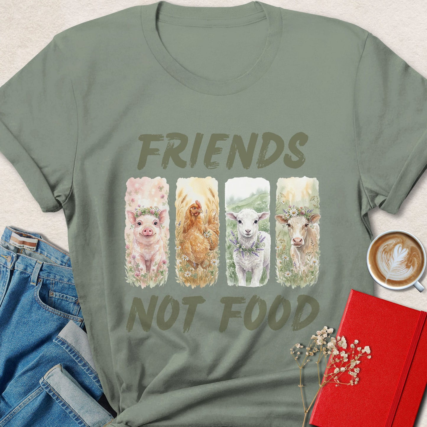 Friends Not Food Vegan Shirt Animal Rights Plant Based Tee