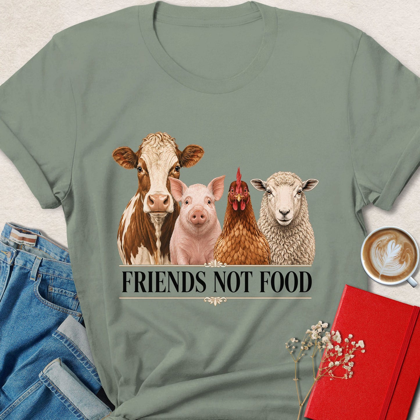 Friends Not Food Farm Animal Vegan T-Shirt