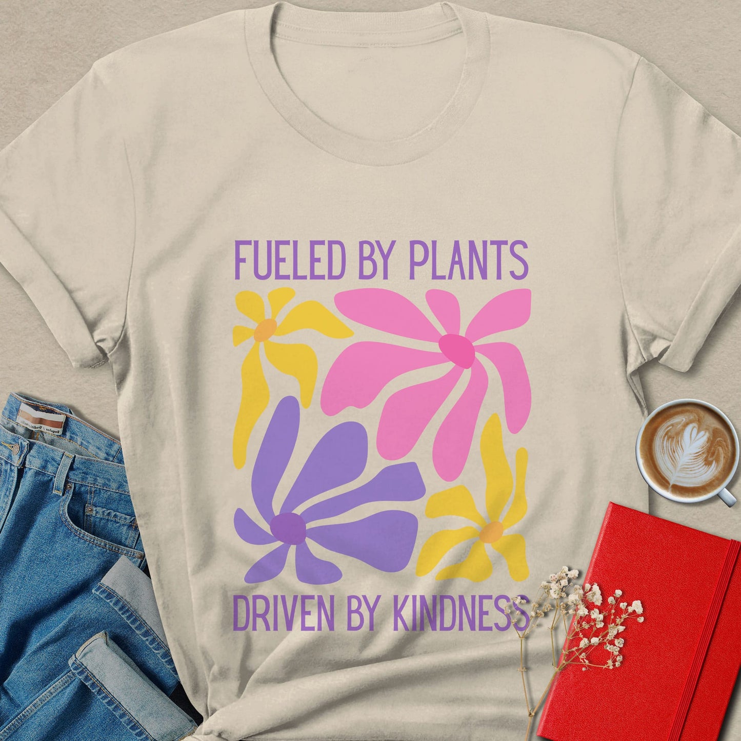 Retro Floral Fueled By Plants Vegan Graphic T-Shirt