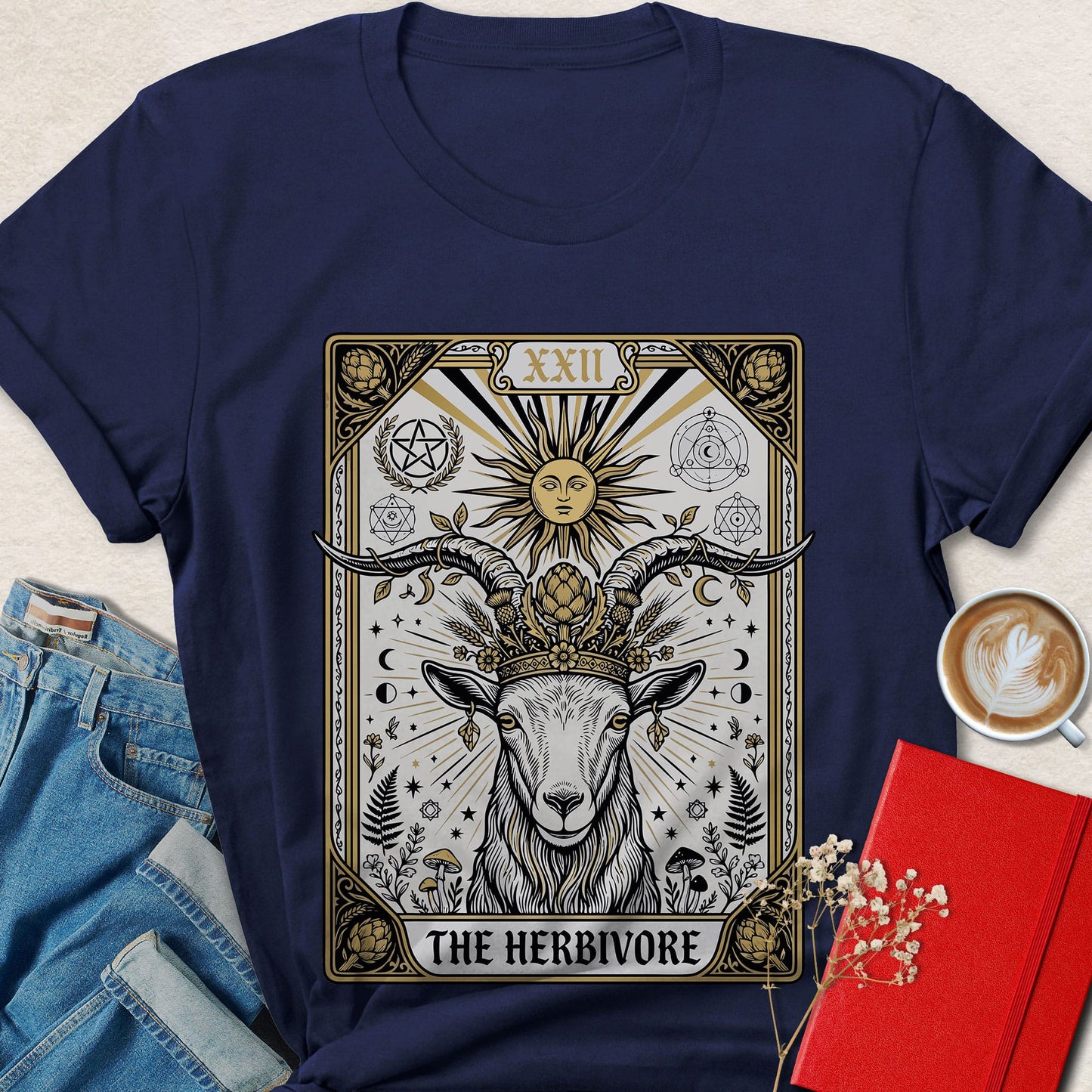 Herbivore Tarot Goat Vegan Shirt | Mystical Plant Based Tee