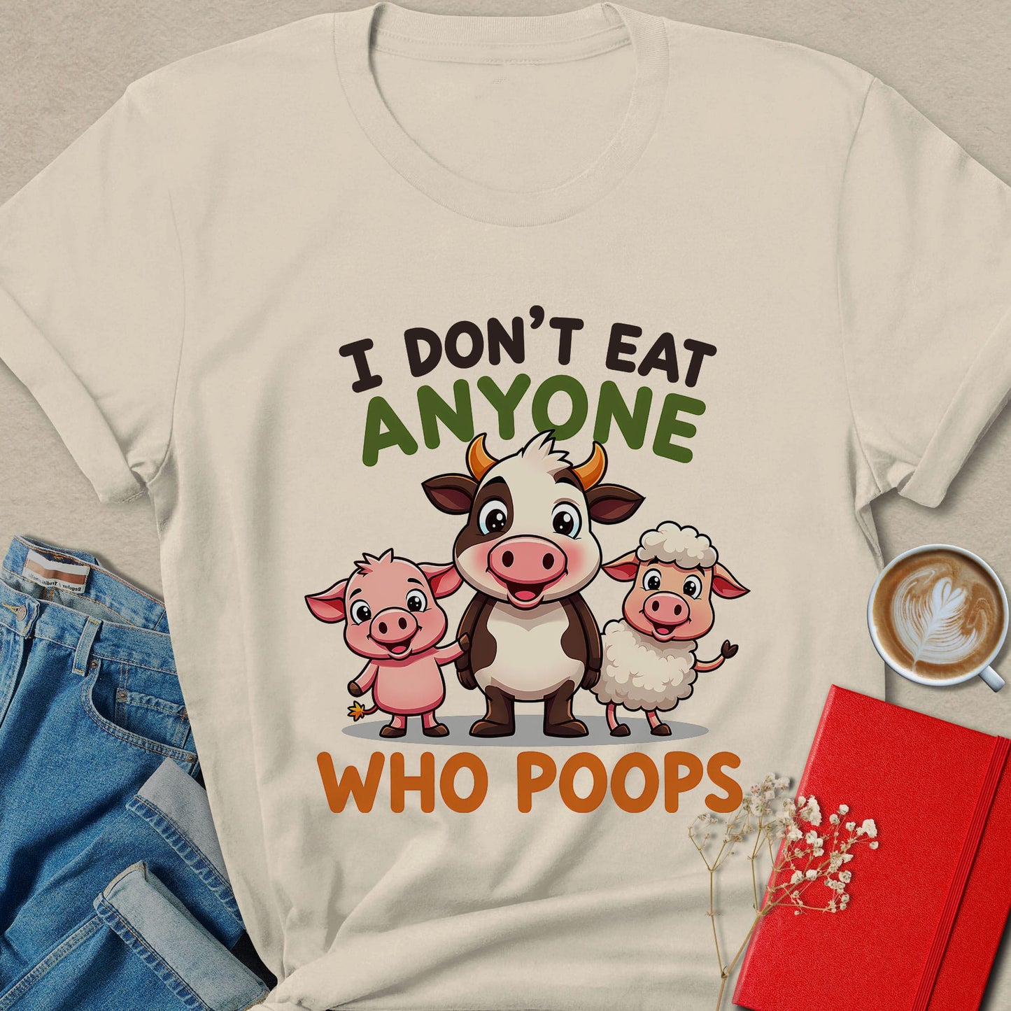 I Don’t Eat Anyone Cute Farm Animal Cartoon T-Shirt