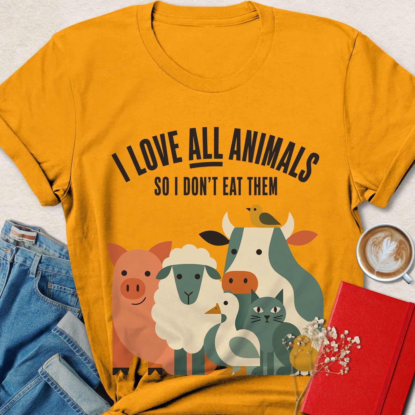 I Love All Animals So I Don't Eat Them Minimalist Vegan T-shirt