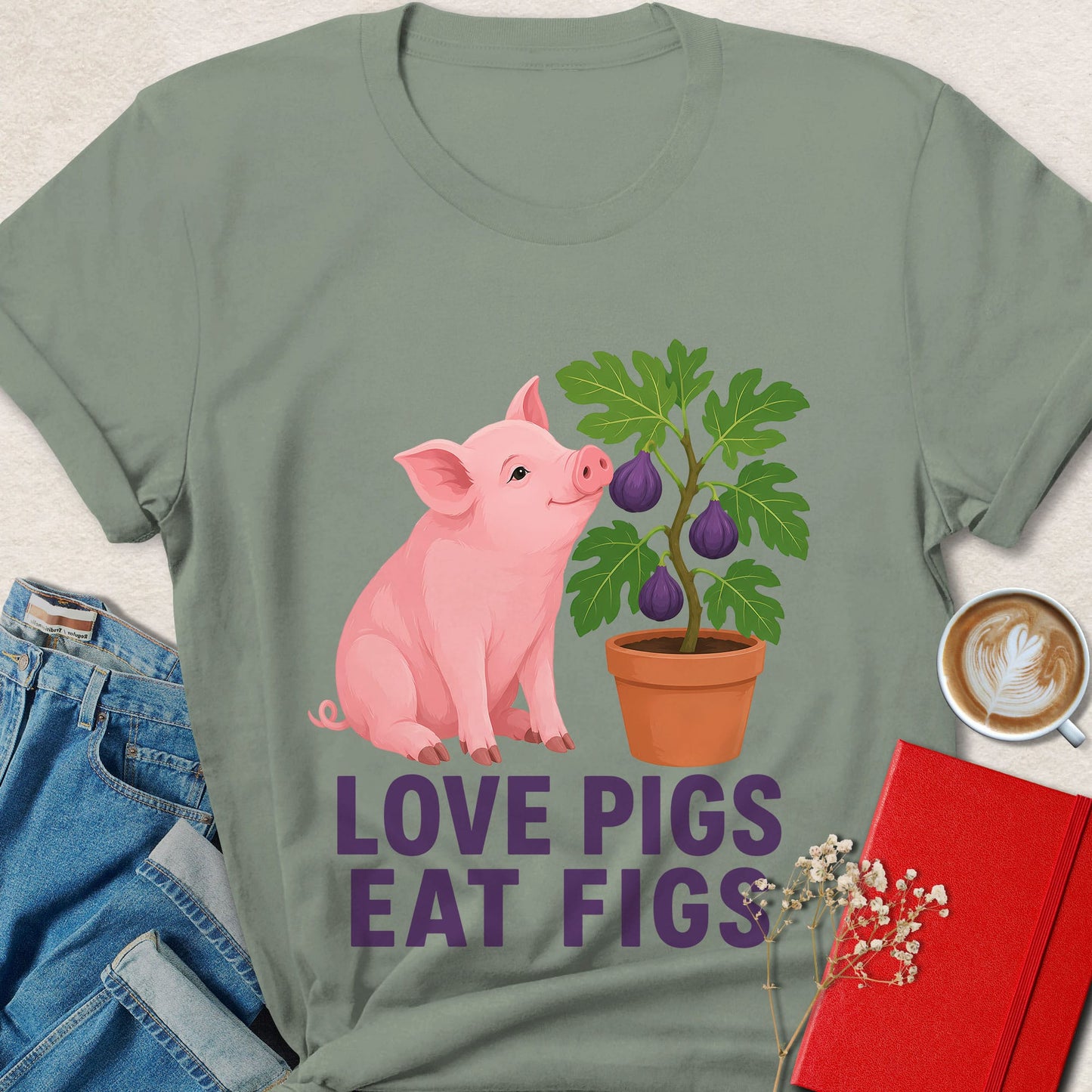Love Pigs Eat Figs Vegan Animal Rights T-Shirt