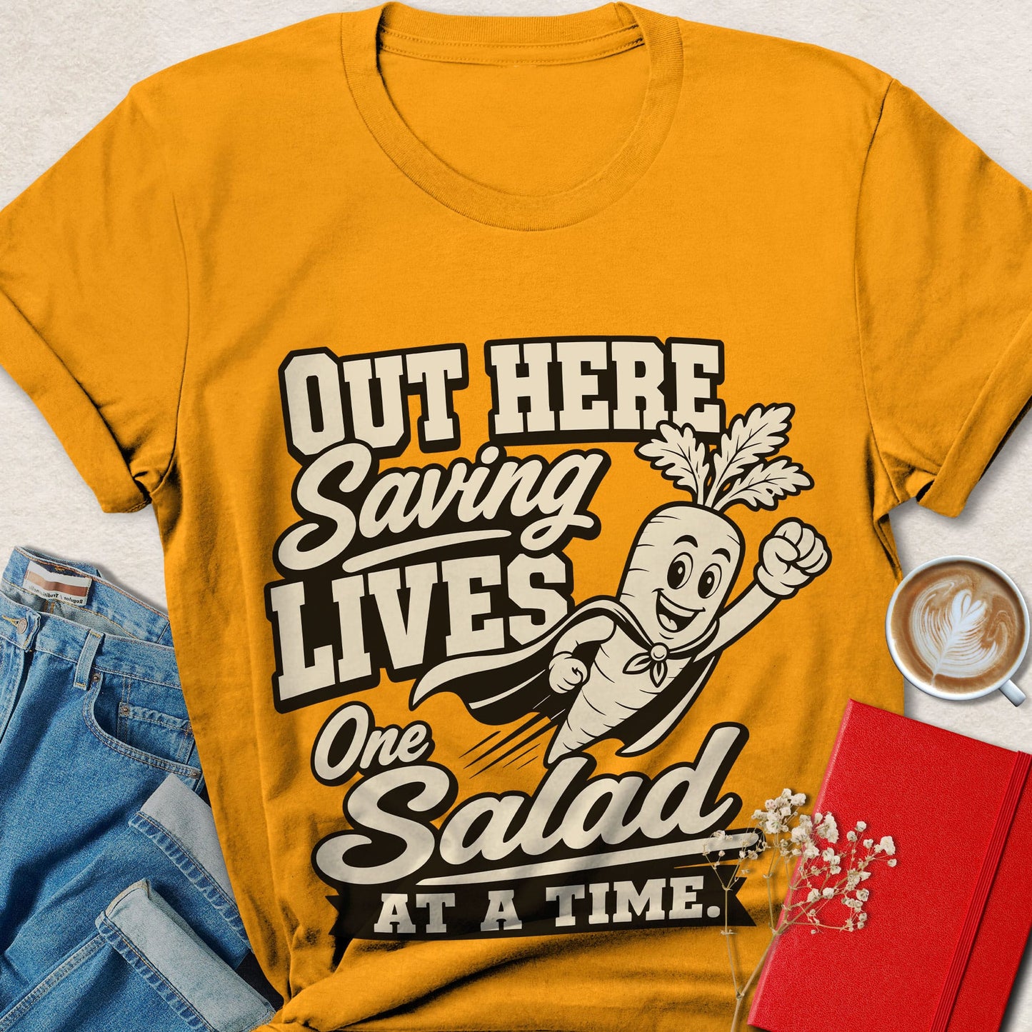Funny Vegan T-Shirt — Out Here Saving Lives One Salad at a Time