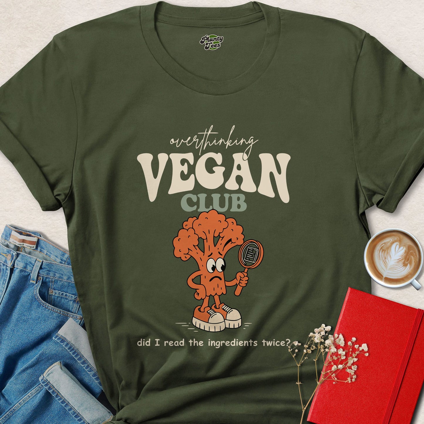 Overthinking Vegan Club Shirt Funny Plant Based Graphic Tee